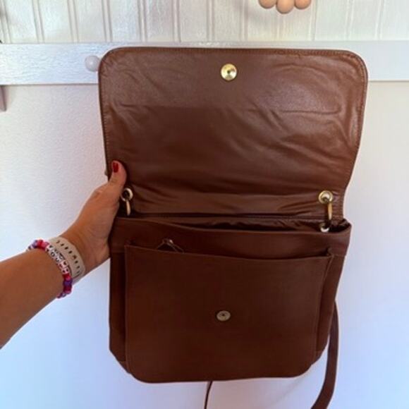 Moda Italia Venezia Cognac Brown Leather Satchel Crossbody Bag Gold Hardware - Picture 5 of 7